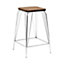 Interiors by Premier Chrome Metal and Elm Wood Stool, Large Square Stool, Accent Wooden Bar Stool for Home Bar