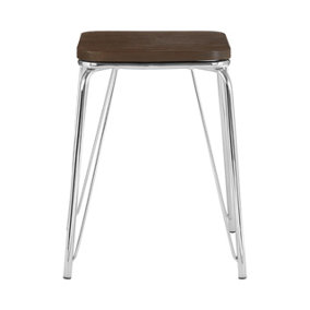 Interiors by Premier Chrome Metal and Elm Wood Stool, Small Square Stool, Accent Wooden Stool for Home, Office