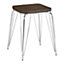 Interiors by Premier Chrome Metal and Elm Wood Stool, Small Square Stool, Accent Wooden Stool for Home, Office