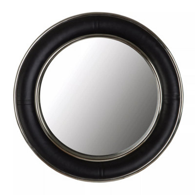 Interiors by Premier Churchill Black Genuine Leather Wide RimWall Mirror