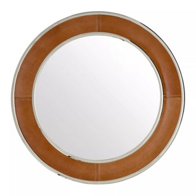 Interiors by Premier Churchill Tan Genuine Leather Wall Mirror