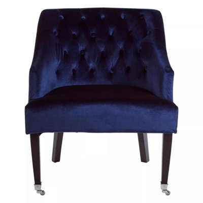 Interiors By Premier Classic Blue Velvet Chair, Mid Century Design Comfortable Armchair, Velvet Upholstered Modern Armchair