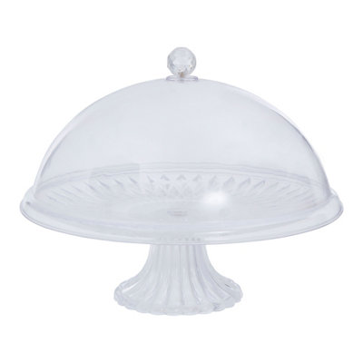 Interiors by Premier Clear Acrylic Cake Stand with Dome Lid, Graceful Glass Cake Stand And Dome Cover, Clear Acrylic Cake Holder