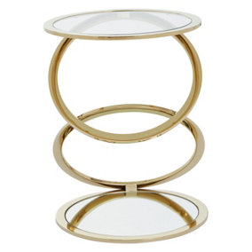 Interiors by Premier Clear Glass and Gold Metal Side Table, Contemporary End Table with Glass Top and Bottom Shelf, Modern Table