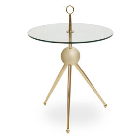 Interiors by Premier Clear Glass Gold Frame Side Table, Stylish Design End Table with Tripod Metal Legs, Rose Gold Corner Table