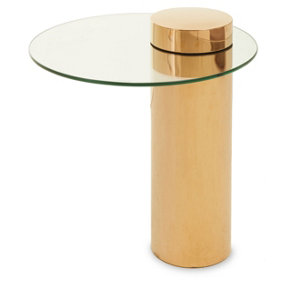 Interiors by Premier Clear Glass Rose Gold Base Side Table, Stylish and Modern Round Accent Table for Living Room and Hallway
