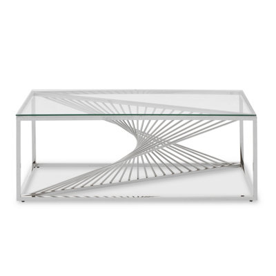 Interiors by Premier Coffee Table with Silver Finish Frame, Modern Coffee Table with Glass Top, Staircase Hallway Coffee Table
