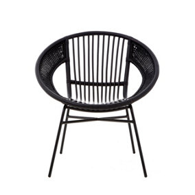 Interiors by Premier Comfortable Black Natural Rattan And Iron Black Arm Chair, Stylish Outdoor Chair, Versatile Dining Chair
