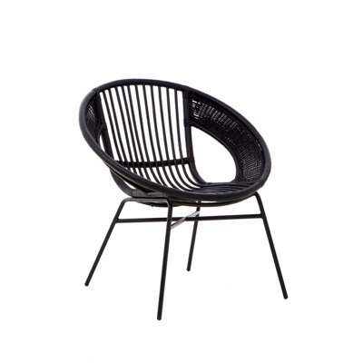 Interiors by Premier Comfortable Black Natural Rattan And Iron Black Arm Chair, Stylish Outdoor Chair, Versatile Dining Chair
