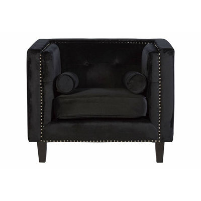 Interiors By Premier Comfortable Black Velvet Chair, Elegant Armchair For Bedroom, Robust Modern Armchair For Livingroom