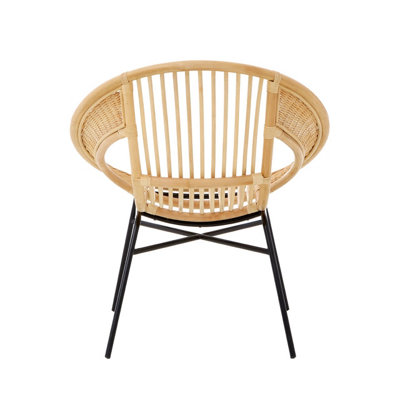 Interiors by Premier Comfortable Natural Rattan And Black Iron Arm Chair, Stylish Outdoor Chair, Versatile Natural Dining Chair