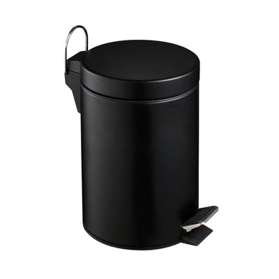 Interiors By Premier Compact 3Ltr Matte Black Pedal Bin, Stylish Design Composite Bin For Kitchen, Convenient Bin With Handle