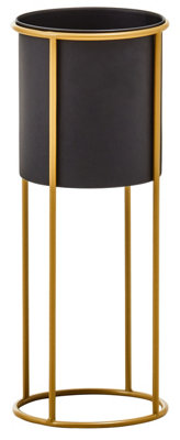 Interiors by Premier Contemporary Design Large Black And Gold Floor Standing Planter, Stylish And Functional Large Outdoor Pots