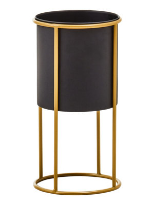 Interiors by Premier Contemporary Design Large Black And Gold Floor Standing Planter, Stylish And Functional Large Outdoor Pots