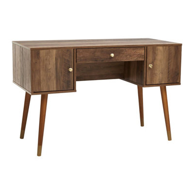 Interiors By premier Contemporary Design Two Door One Drawer Desk, Versatile Wooden Finish Work Desk, Stable Single Drawer Desk