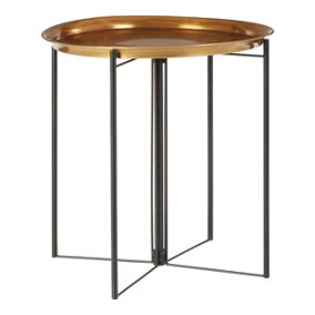 Interiors By Premier Contemporary Large Brass And Black Finish Side Table, Round Top Small Lounge Table, Sleek Bed Side Table