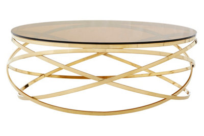 Interiors by Premier Contemporary Round Champagne Base Coffee Table, Glass Tabletop Of Display And Decorative Coffee Table