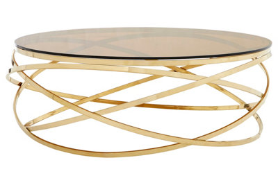 Interiors by Premier Contemporary Round Champagne Base Coffee Table, Glass Tabletop Of Display And Decorative Coffee Table