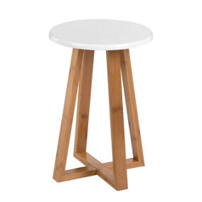 Interiors By Premier Contemporary White And Natural Bamboo Round Stool, Durable Round Stool For Kitchen, Versatile Kitchen Stool