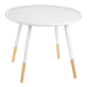 Interiors By Premier Contemporary White And Natural Round Side Table, Durable And Sturdy Wooden Side Table, Round Top Table