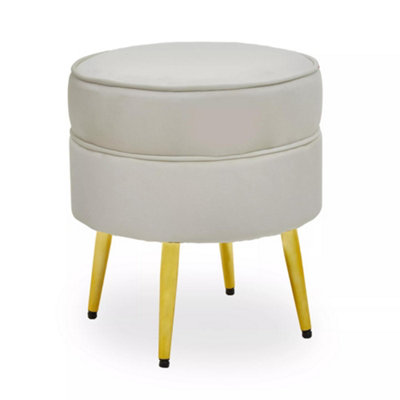 Interiors by Premier Cream Velvet Round Footstool, Ottoman Small Footstool with Soft Upholstery, Velvet Pouffe for Home