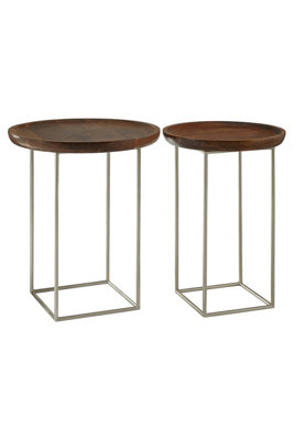 Interiors by Premier Crest Silver Iron And Wood Tops Side Tables