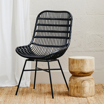 Interiors by Premier Curved Black Natural Rattan Chair, Rustless Rattan ...