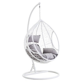 Interiors by Premier Cut Out Sides White Hanging Chair with Round Base, Comfortable Seating Swing Chair, Easy to Clean Chair
