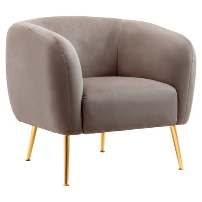 Interiors by Premier Dark Beige Velvet Armchair, Foaming Seat With Gold Legs For Comfortable Seating, Living Room Accent Chair