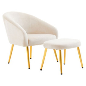 Interiors by Premier Dark Beige Velvet Chair with Gold Legs and Footstool, Contemporary Accent Chair with high Footstool