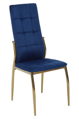 Interiors by Premier Dark Blue Velvet Dining Chair, Modern Dining Chair, Blue & Gold Velvet Upholstered Dining Chair for Home