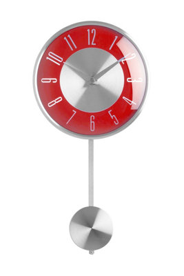 Interiors by Premier Depasto Silver with Red Face Pendulum Wall Clock