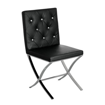 Interiors by Premier Diamante Detail Black Accent Chair, Comfortable Chair with Stainless Steel Cross Legs, Mid Century Chair