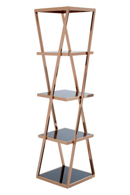 Interiors By Premier Distinctive Design 5 Tier Rose Gold Shelf Unit, Tempered Glass Unit For Livingroom, Durable Shelving Unit