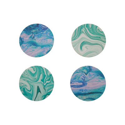Interiors By Premier Distinctive Set of 4 Round Cork Coasters, Absorbent Coasters With Gold Foil Trims,Perfect For Everyday Use