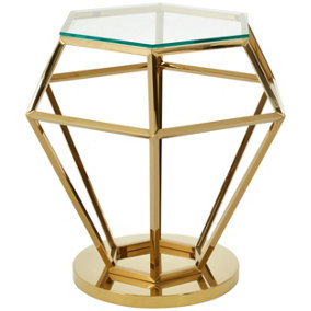Interiors by Premier Distinctive Small Gold Finish Diamond End Table, Prismatic Design Sitting Room Side Table, Sturdy Side Table
