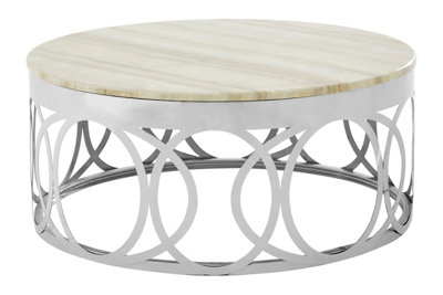 Interiors by Premier Distinctive White Marble Coffee Table, Decorative Table With Stainless Steel Base, Metal And Marble Table