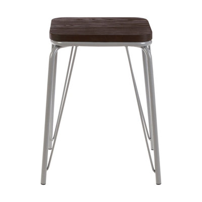 Interiors by Premier District Grey Metal / Elm Small Wood Stool DIY