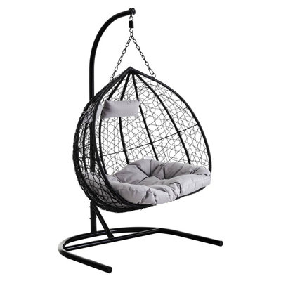 Interiors by Premier Double Black Hanging Chair, Plush Comfort Bedroom Chair, Stable And Sturdy Indoor Chair with grey cusions