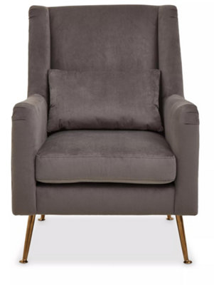 Interiors by Premier Doucet Grey Velvet Chair With Gold Finish Legs