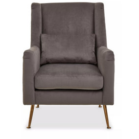 Interiors by Premier Doucet Grey Velvet Chair With Gold Finish Legs