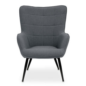 Interiors by Premier Durable Grey Fabric Armchair with Black Legs, High Back Patterned Armchair, Easy to Maintain Bucket Chair