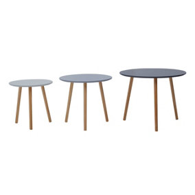 Interiors by Premier Durable Set of 3 Round Tables, Triangular Coffee Tables Set, Long Lasting Rounded Top Wood Table for Indoor