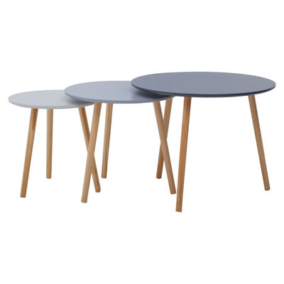 Interiors by Premier Durable Set of 3 Round Tables, Triangular Coffee Tables Set, Long Lasting Rounded Top Wood Table for Indoor