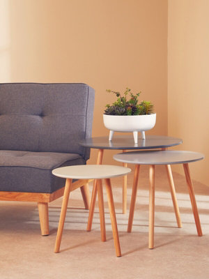 Interiors by Premier Durable Set of 3 Round Tables, Triangular Coffee Tables Set, Long Lasting Rounded Top Wood Table for Indoor