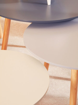 Interiors by Premier Durable Set of 3 Round Tables, Triangular Coffee Tables Set, Long Lasting Rounded Top Wood Table for Indoor