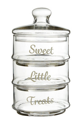 Interiors by Premier Durable Stackable 3Pc Glass Storage Jar, Stylish Glass Container For Kitchen, Airtight Lid Storage Container