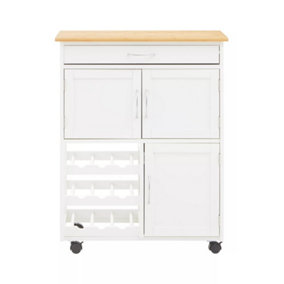 Interiors by Premier Durable White and Bamboo Top Kitchen Trolley, Multi Purpose Kitchen Storage, Double Door Serving Trolley