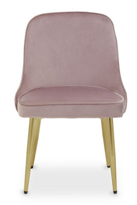 Interiors by Premier Dusky Pink Velvet Dining Chair, Mid-Century Modern Pink and Gold Velvet Dining Chairs, Luxury Dining Chair