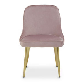 Interiors by Premier Dusky Pink Velvet Dining Chair, Mid-Century Modern Pink and Gold Velvet Dining Chairs, Luxury Dining Chair